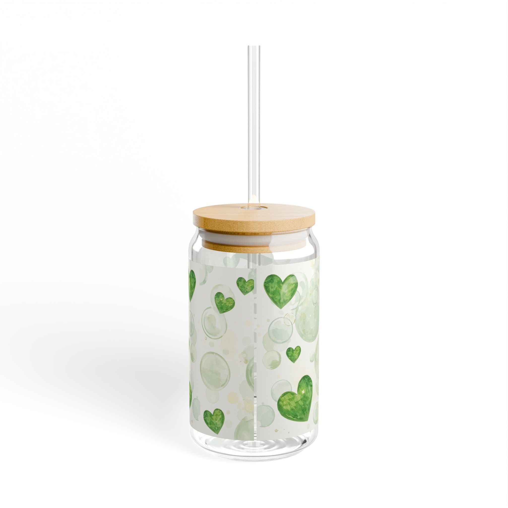 16oz Heart & Lime Sipper Glass with Bamboo Lid – Personalized Drink Jar