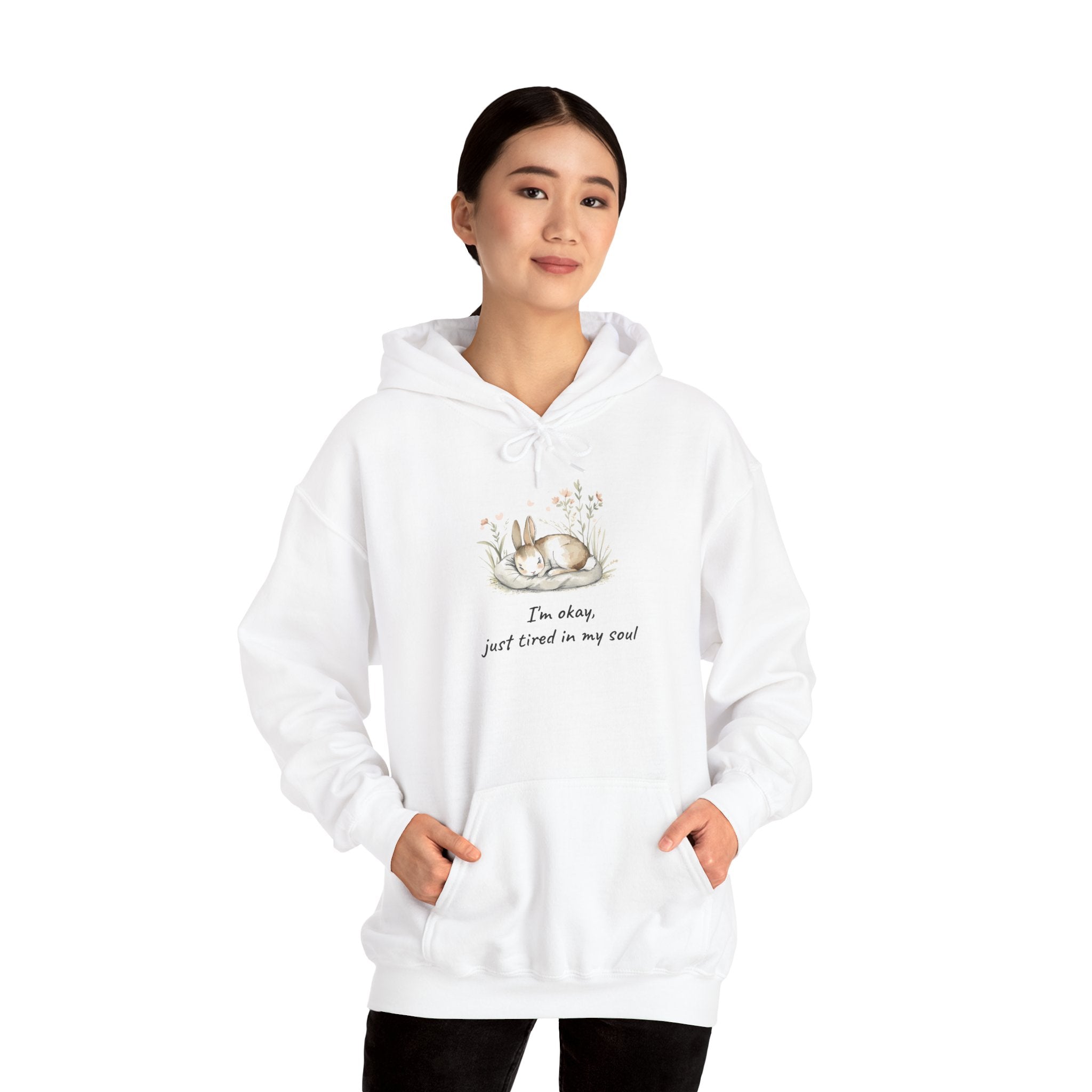 Hoodie - Cozy Sloth Illustration "I'm Okay Just Tired In My Soul"