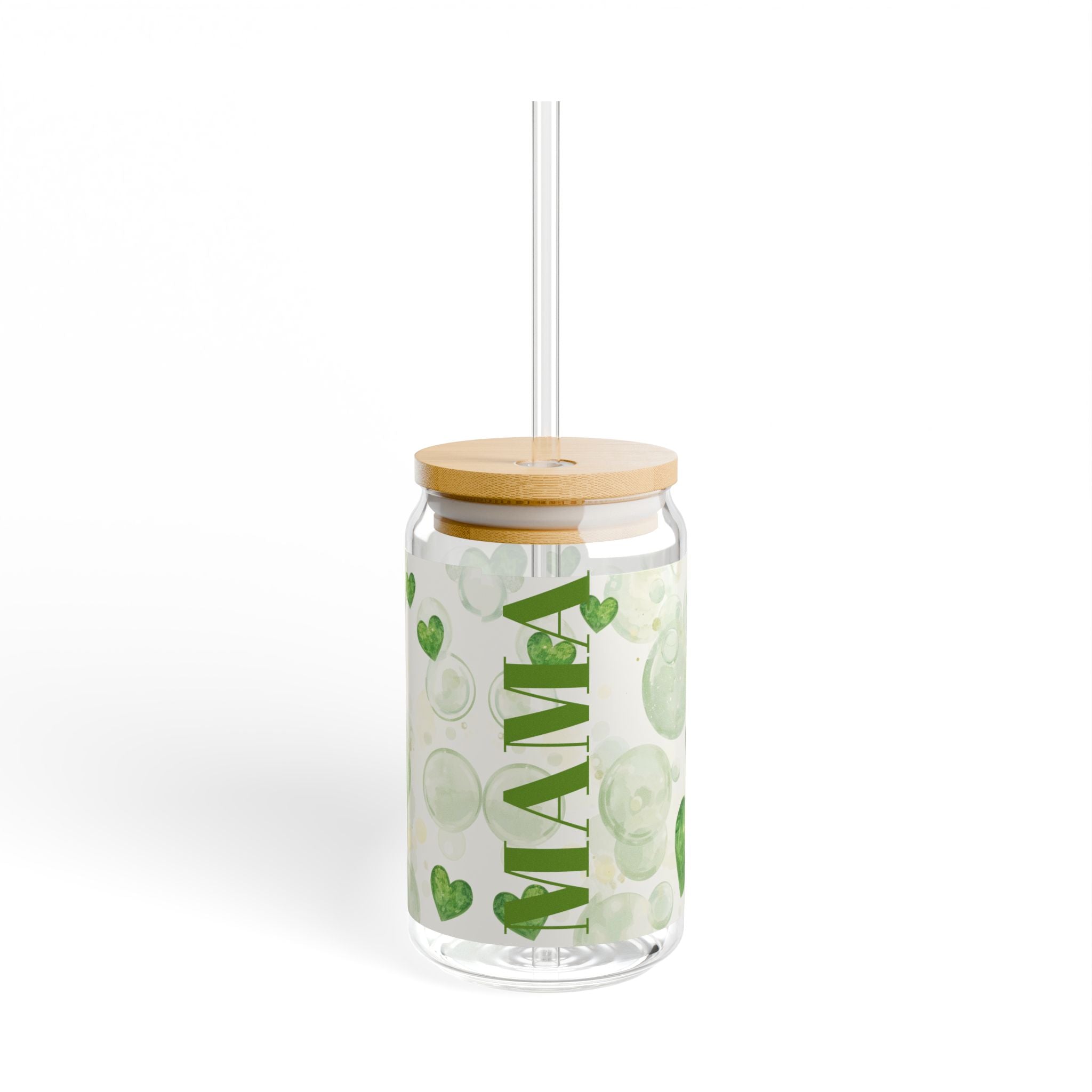 16oz Heart & Lime Sipper Glass with Bamboo Lid – Personalized Drink Jar