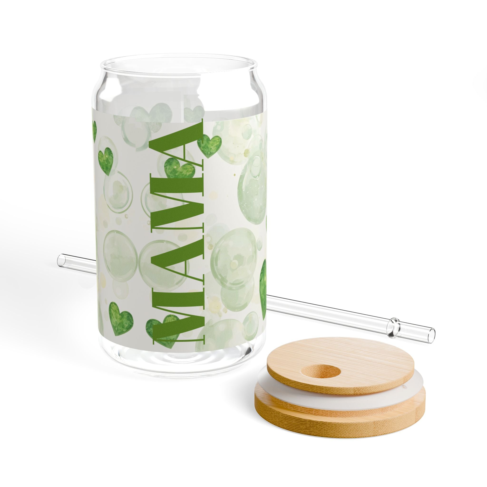 16oz Heart & Lime Sipper Glass with Bamboo Lid – Personalized Drink Jar